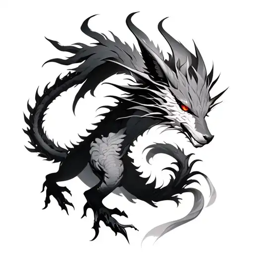 realistic kurama nine tailed fox and sheron dragon back tattoo tattoo design idea