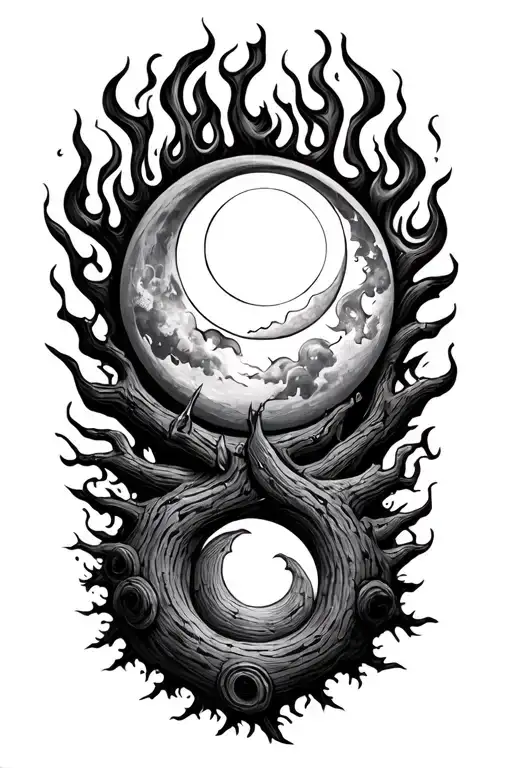 Fire Woods Sun and moon tattoo design idea