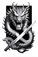 japanese dragon with katana sword tattoo design idea