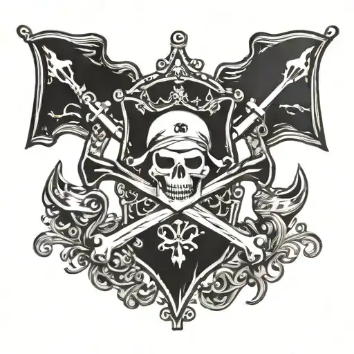 "Create a detailed image of a pirate flag featuring the iconic 'Jolly Roger' design.  tattoo design idea