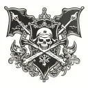 "Create a detailed image of a pirate flag featuring the iconic 'Jolly Roger' design.  tattoo design idea