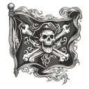 "Create a detailed image of a pirate flag featuring the iconic 'Jolly Roger' design.  tattoo design idea