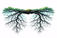 like a tattoo that covers the tops of both feet, showing the roots of a tree in a biomechanical style. The roots should  tattoo design idea
