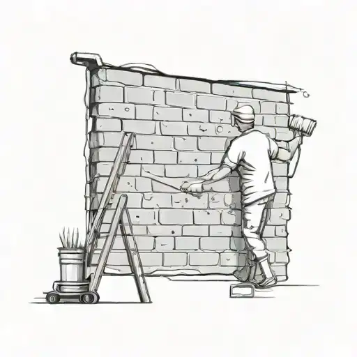 Stick figure person with painter hat painting a section of wall with roller paint brush tattoo design idea