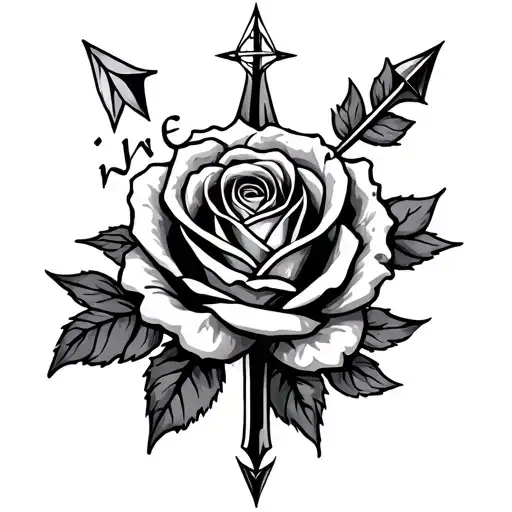 Rose, arrow and compass tattoo design idea