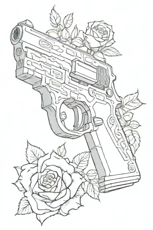 glock 9mm with welded roses and "cds" letters tattoo design idea