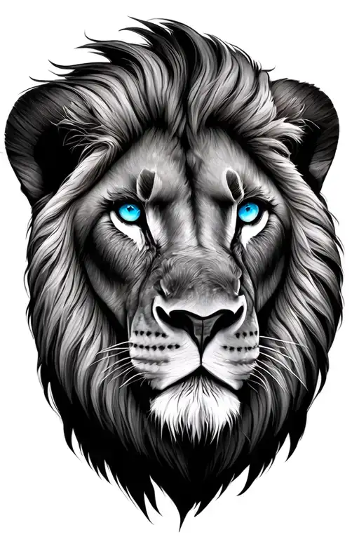lion head fine lines blue eyes tattoo design idea