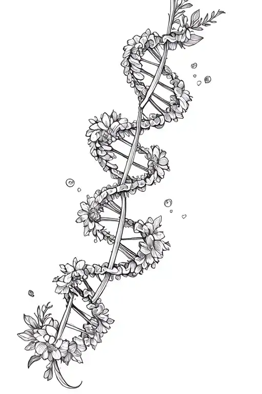 dna strand made of flowers intertwined hearts tattoo design idea