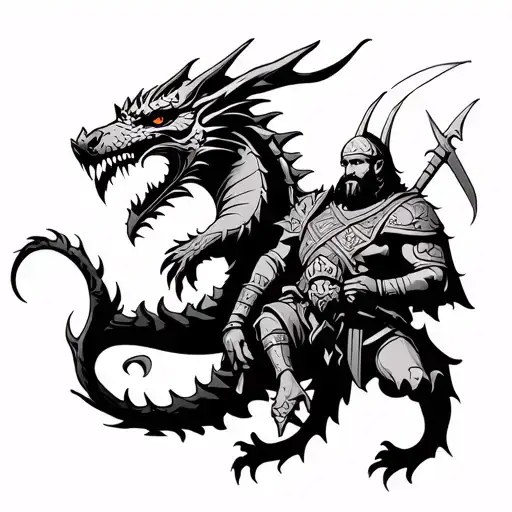 nordic dragon and a viking warrior tattoo design idea