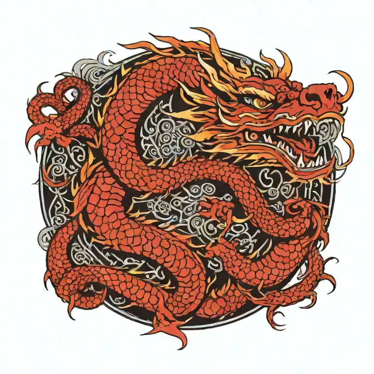 eastern dragon thats black, red and sliver  tattoo design idea