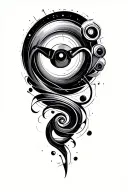 music with geek stuff and spiral asymmetric layout tattoo design idea