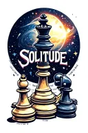 chess peices with the word solitude in the middle with outer space surrounding the word tattoo design idea
