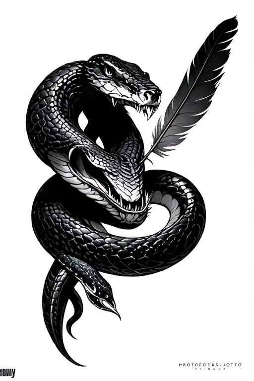 feather and fantasy themed tattoo with snake and venom  tattoo design idea