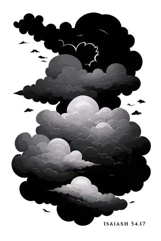 clouds with verse isaiah 54:17 tattoo design idea