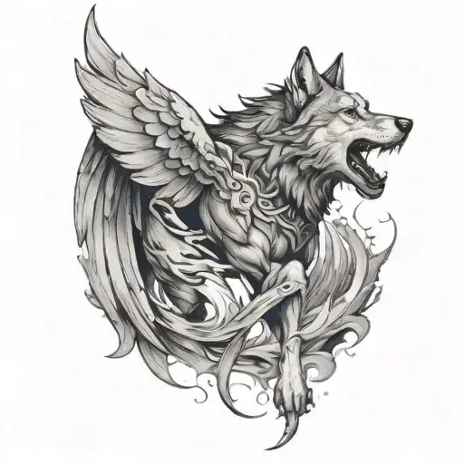 wolf tear of lucifer and icarus plummeting forearm tattoo design idea