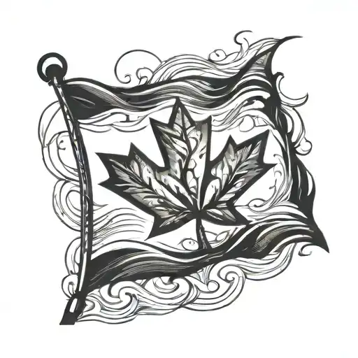 A stylized Canadian flag with wind blowing through it tattoo design idea