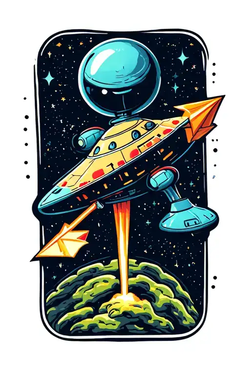 spaceship Sagittarius arrow UFO alien tattoo design idea
