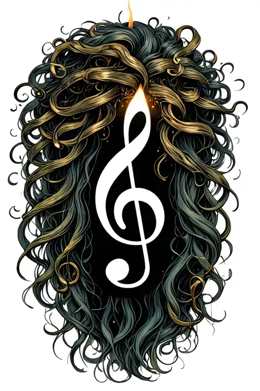 clef music notes used as hair for medusa candles , healing crystals  tattoo design idea