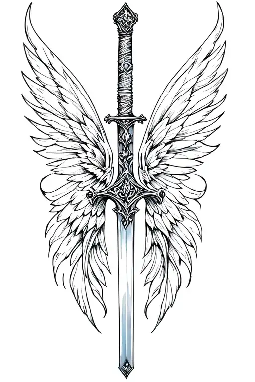 sword with fairy wings tattoo design idea