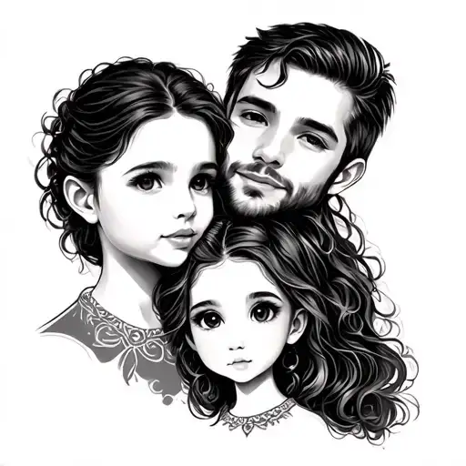 father 2 daughters tattoo design idea