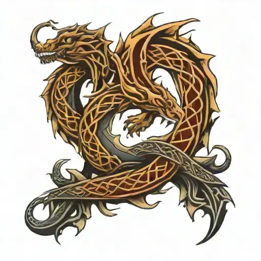 celtic dragon intertwined representing tattoo design idea