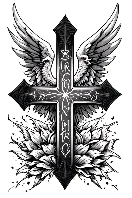 "Angel" cross tattoo tattoo design idea