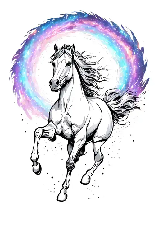 horse running through galaxy like spiral tattoo design idea