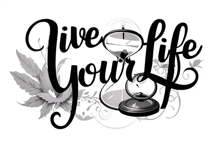 "Live Your Life" "Live Your Life" hourglass and pocket watch background creatures tattoo design idea