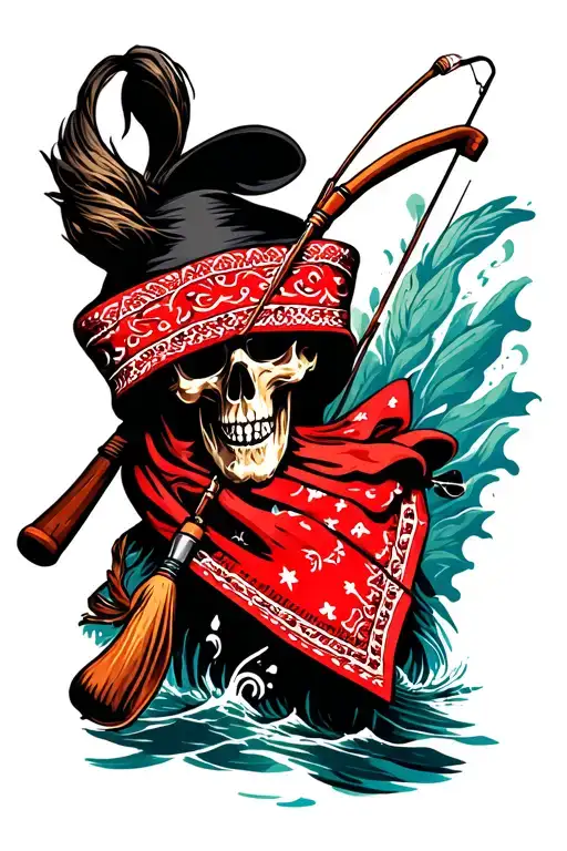 red bandana with fishing poles crossed tattoo design idea