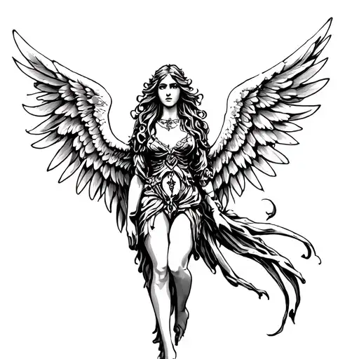 gothic style angel with wings tattoo design idea