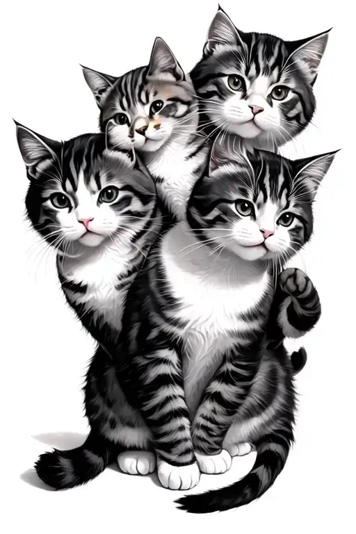 four japanese cats playing together tattoo design idea