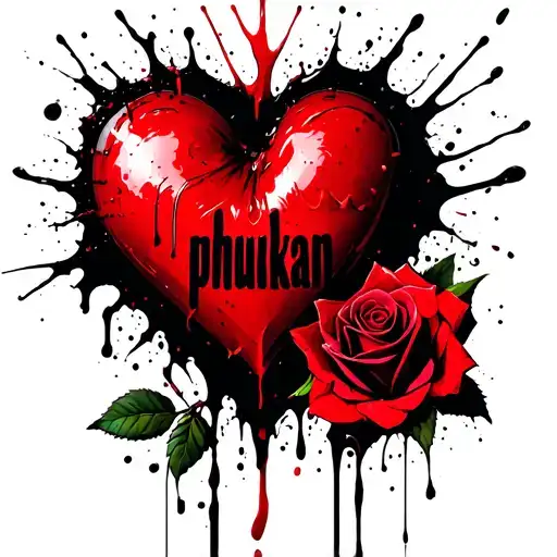 "phukan" bleeding heart and rose surrounded tattoo design idea