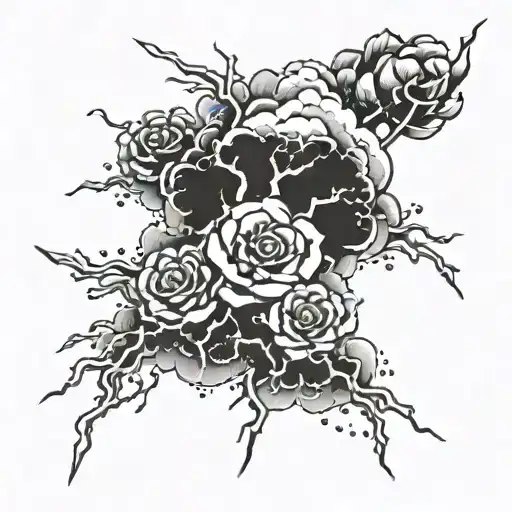 A storm cloud with lightning bolts shaped like flowers tattoo design idea