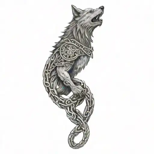 viking wolf breaks the chains around its body tattoo design idea