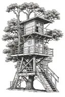 Los Angeles lifeguard tower in a large tree in colorado tattoo design idea