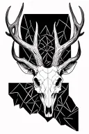 fine line stag skull with lines going above and below it. along the lines to have some geometric patterns  tattoo design idea