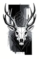 fine line stag skull with lines going above and below it. along the lines to have some geometric patterns  tattoo design idea