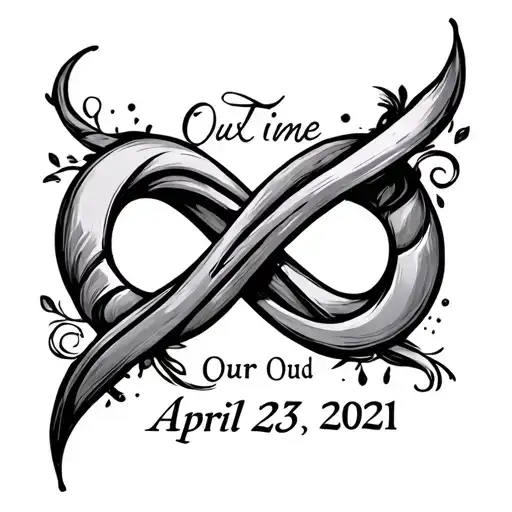 infinity symbol intertwined with Our Time and April 23, 2021 tattoo design idea