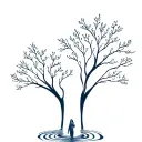 A minimalist representation of Jesus walking on water, with a tree growing from the water symbolizing faith and family roots tattoo design idea