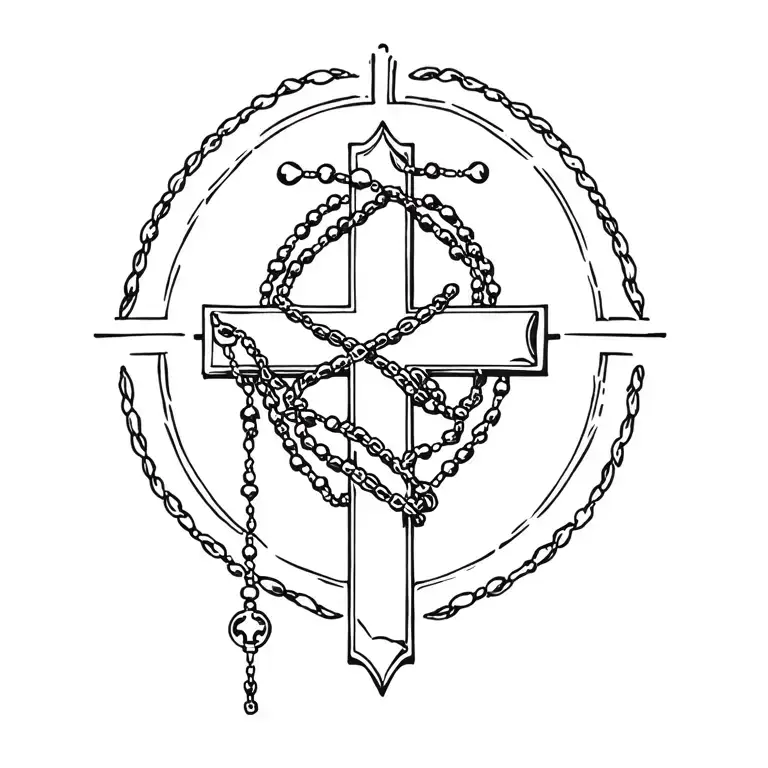cross with rosary wrapped tightly tattoo design idea
