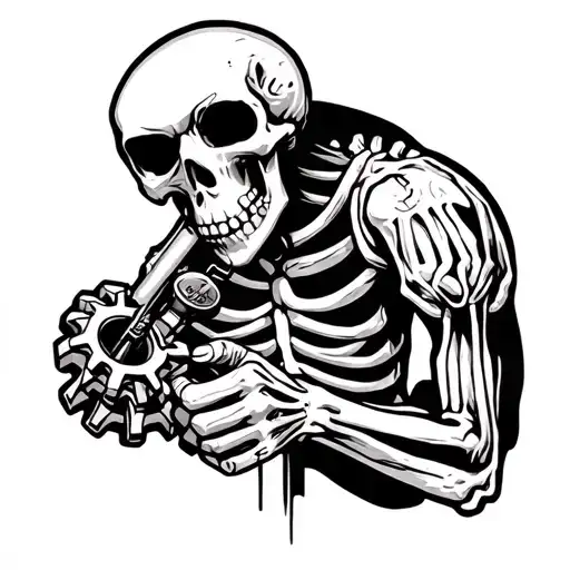 skeleton holding gear shifter tattoo design idea