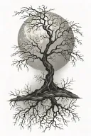 moon and willow tree branches reaching towards tattoo design idea