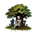 very Hateful Voodoo doll sitting by a tree in a graveyard  tattoo design idea
