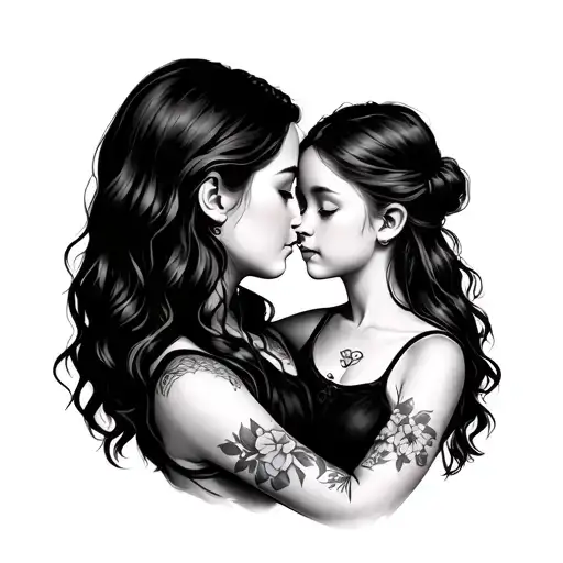 mother holding girl side profile tattoo design idea