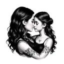 mother holding girl side profile tattoo design idea