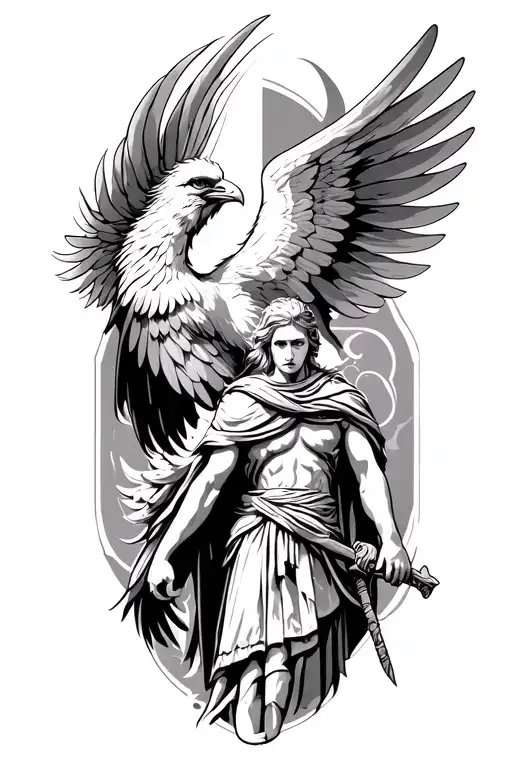wing, phoenix and a Greek warrior tattoo design idea