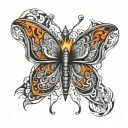 butterfly with tattoo wings on fire and evil tattoo design idea
