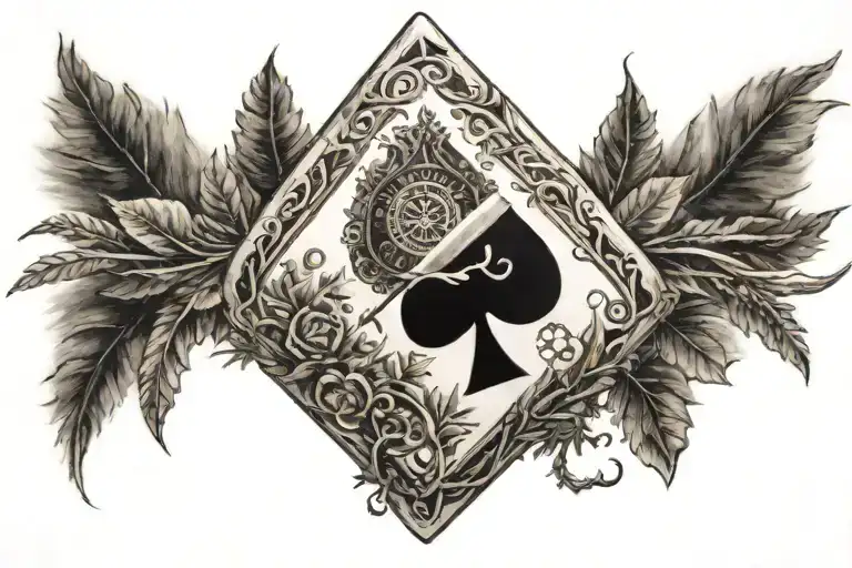 ace of spades card, fuzzy dice, sun, tree, and arrow tattoo design idea