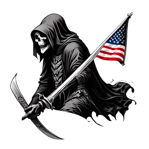 grim reaper with american flag and rebel flag  tattoo design idea