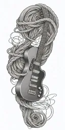 A guitar intertwined with a lasso, symbolizing the client's love for music and rodeo tattoo design idea